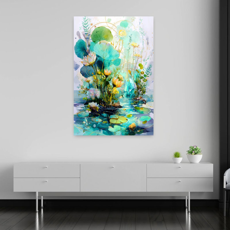 Art aquatique éthéré et abstrait, fleur de lys mystérieux, lotus, art mural, H 60 po x l 40 po
