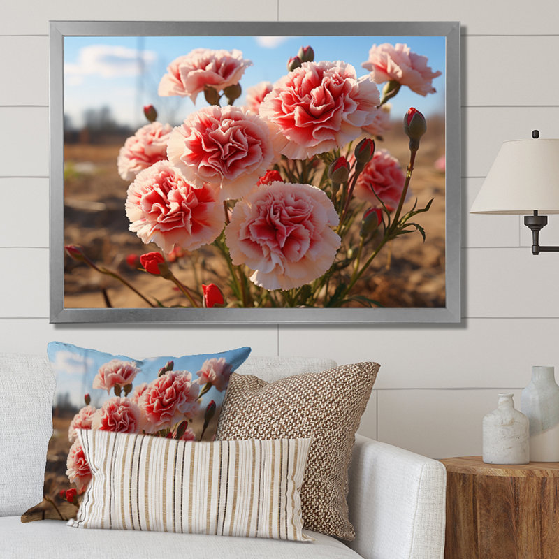 " Carnations Field Vibrant I ", White Floater Framed, 16" H x 32" W x 1" D