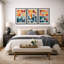 Abstrait, couleurs vives et abstraites «Œuvre abstraite et audacieuse bleu orange contemporain, images bohème de style Mid-Century moderne, impression numérique sur toile 3 pièces  -100707261-100707258