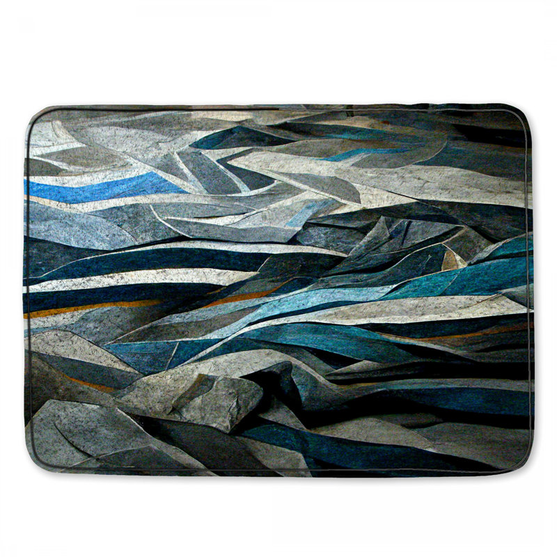 Tapis de salle de bain abstrait, Simple - L 34 po x l 21 po, Gris / bleu géométrique
