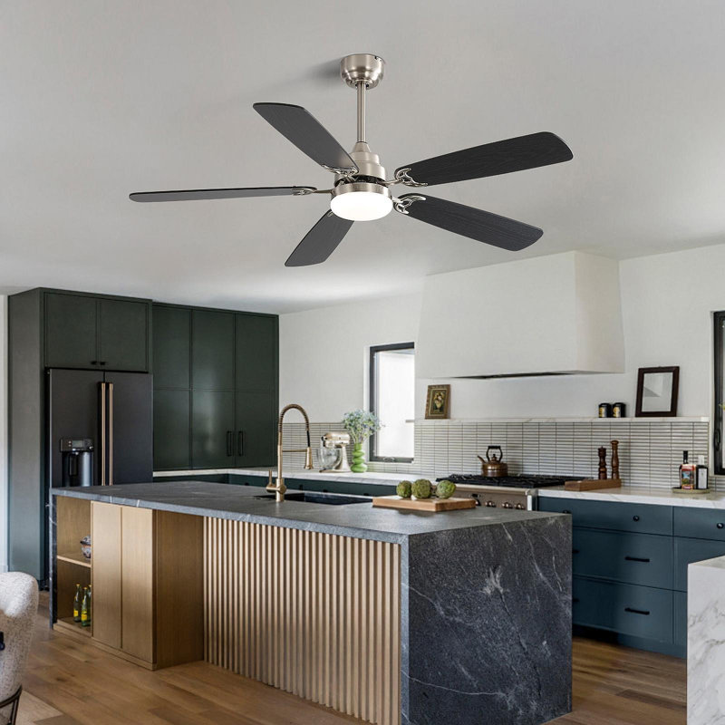 Ventilateur de plafond à DEL moderne de 52 pouces avec moteur à courant continu réversible à 5 vitesses et 5 pales avec lumière