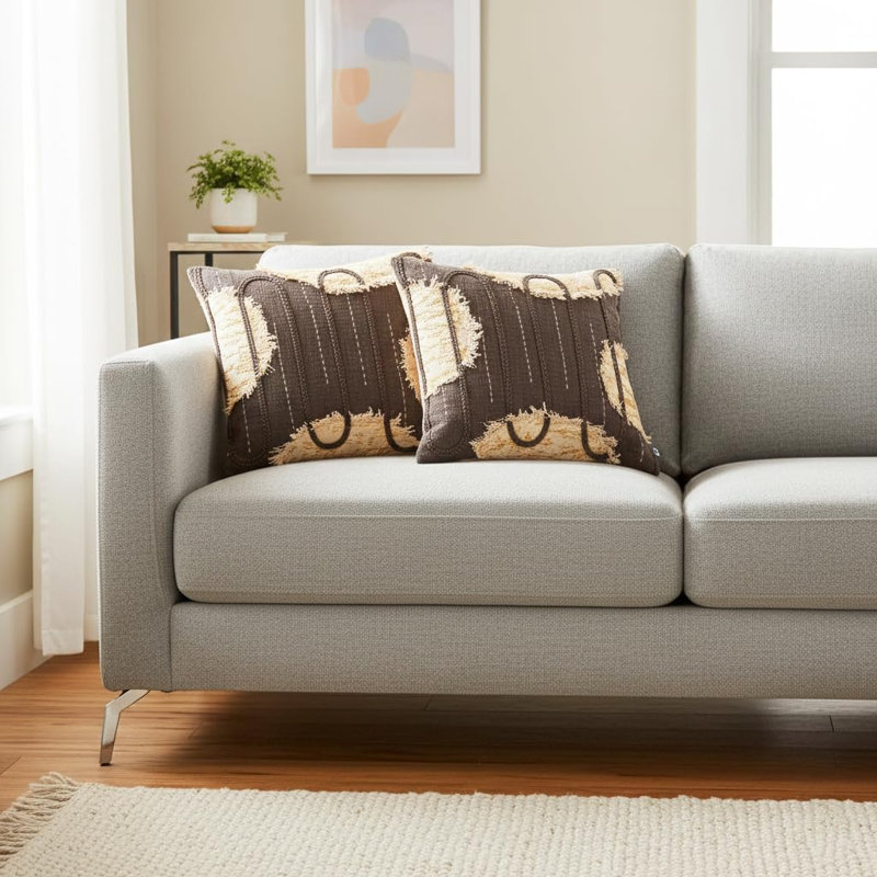 Ensemble de 2 coussins décoratifs décoratifs en coton doux et housse de coussin pour canapé, CC-REINO-LAYERSPATCH-18X18-S2