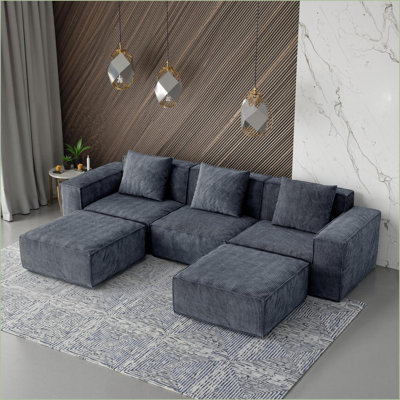 Sofas Couches, 118-Inch Modular Convertible Sofa Bed, Soft Corduroy Cloud Velvet, 3-Person | Foam | Slate Gray