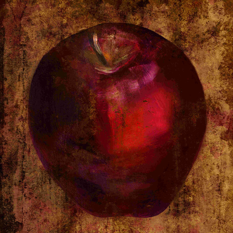 Pomme vernie - peinture sur toile tendue, H 12 po x l 12 po