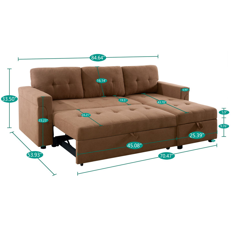 Gadalia Modern L-Shaped Sectional Sleeper Sofa with Storage Chaise, Pull-Out Bed Design – Reversible Velvet Couch for Small Spaces