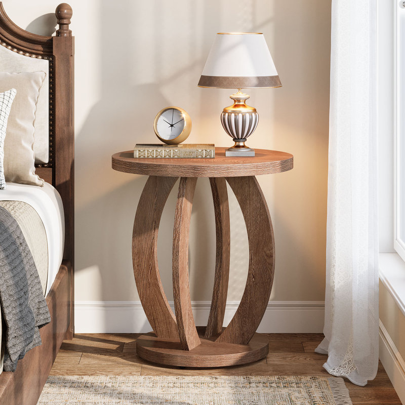 24-inch Tall Round Nightstand, Brown, Individual
