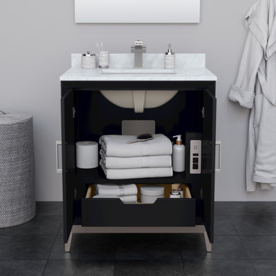 Meuble-lavabo simple autoportant 30 po avec plateau en marbre Marlena
