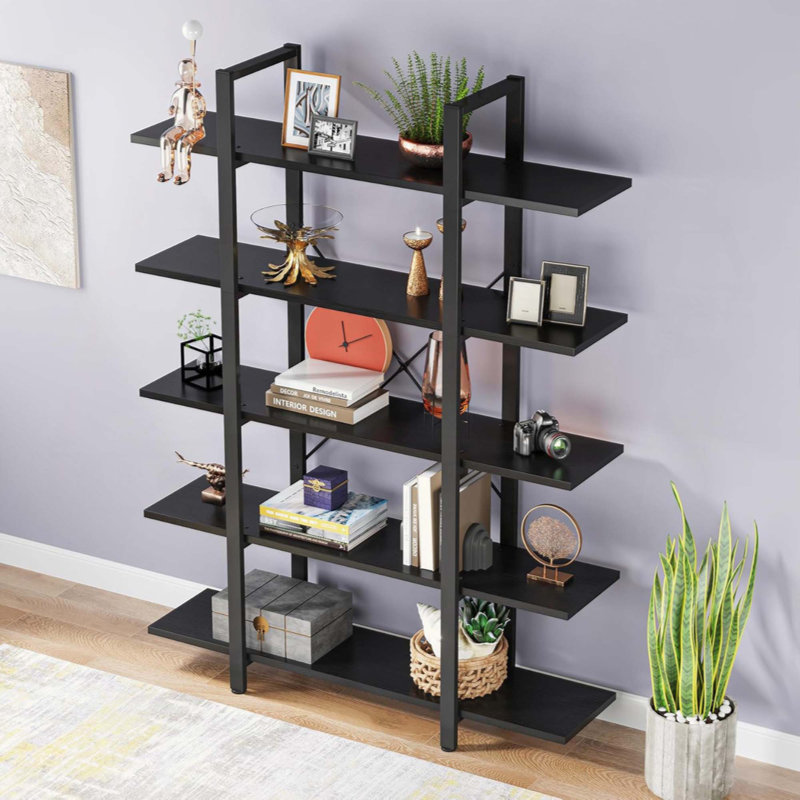  Bibliothèque H 70,5 "x l 47,3", étagère de rangement ouverte à 5 niveaux, Noir