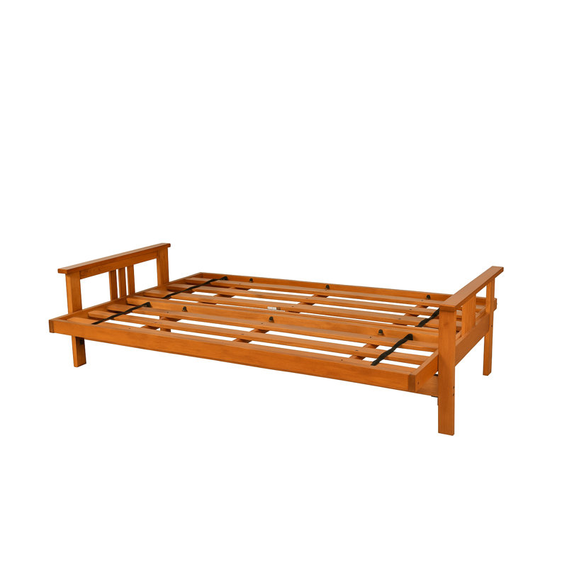 Johnte Full-Size Futon Frame and Full-Size Innerspring Mattress, Suede Peat, Butternut, Innerspring