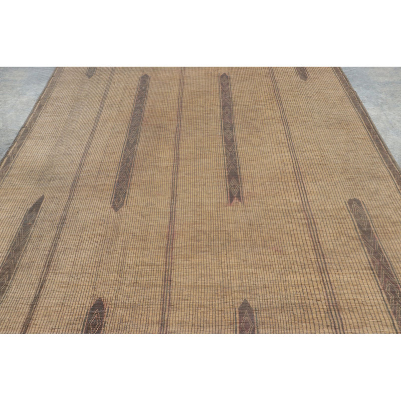 Vintage Tuareg Mat Runner In Brown And Beige With Vertical Geometric Patterns