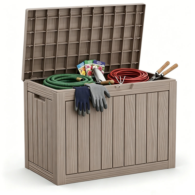 Boîte de rangement en résine verrouillable 45 gallons, rangement extérieur résistant à l'eau pour patio et jardin