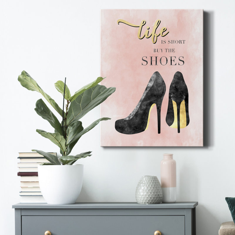 «Buy the Shoes», reproduction d'art textuel sur toile tendue, H 12 po x l 8 po