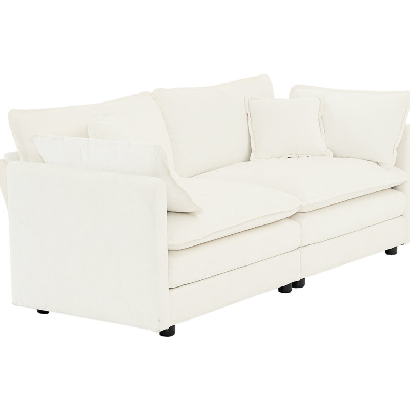 Chenille et chaise blanches, fabrication en bois, tissu respirant, coussins en éponge douce, fauteuil 2 places Living Elegance, revêtement uni,
