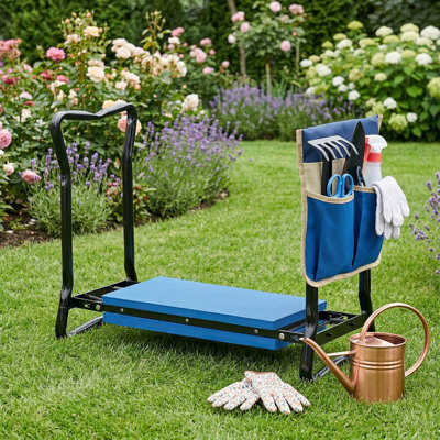 Tabouret de jardin robuste et pliable 2-en-1 avec siège à genoux et siège de jardinage robuste avec rembourrage en mousse EVA épaisse absorbant les chocs