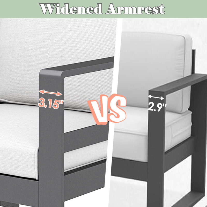 76'' Wide Aluminum Outdoor Sofa with Cushions, Beige, Dark Gray