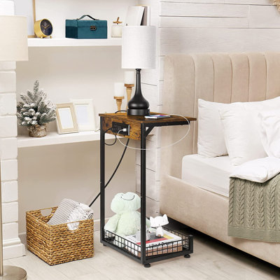 Solid Wood Top End Table and Built-In Outlets