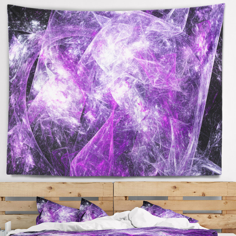 Tapisserie abstraite mystique mauve fractale, H 32 po x l 39 po