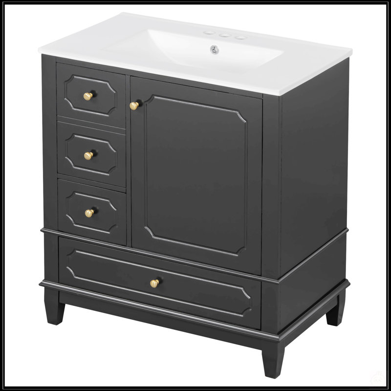 Meuble-lavabo autoportant de 30 pouces avec lavabo en céramique, portes à fermeture en douceur et beaucoup de rangement pour les salles de bain modernes