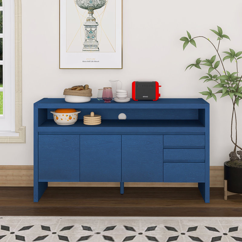 60" 3-Door Sideboard With 3 Drawers, Navy Blue