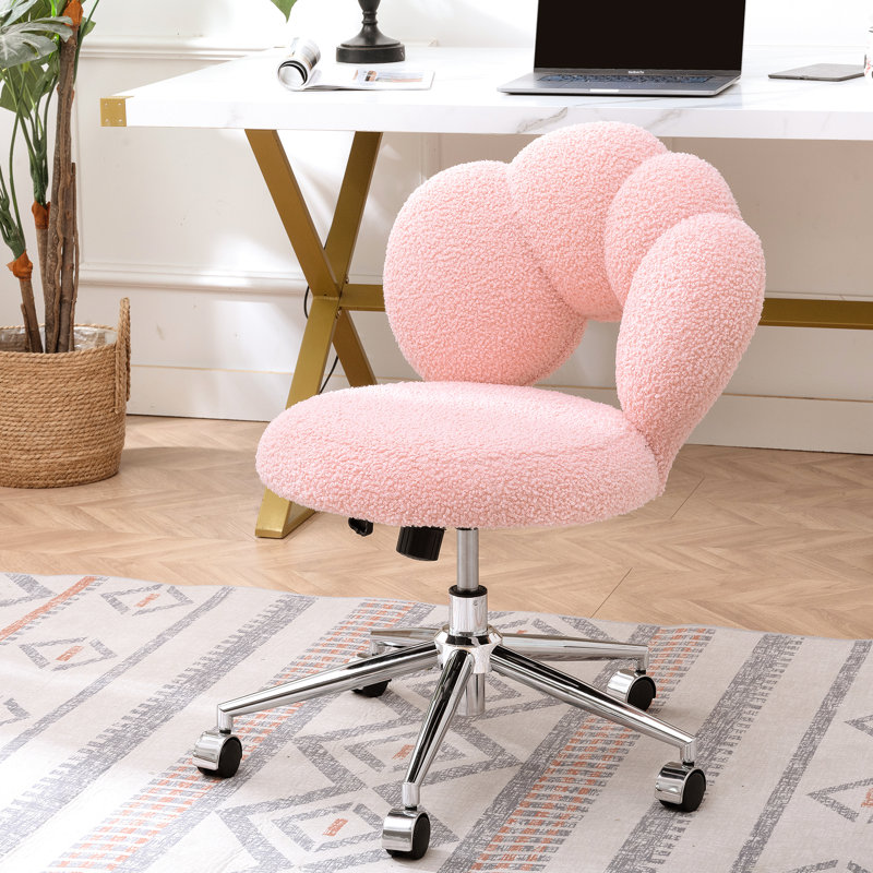 Fauteuil pivotant à 360° avec tissu moelleux pour bureau à domicile - Rose - Rotation et réglage de la hauteur