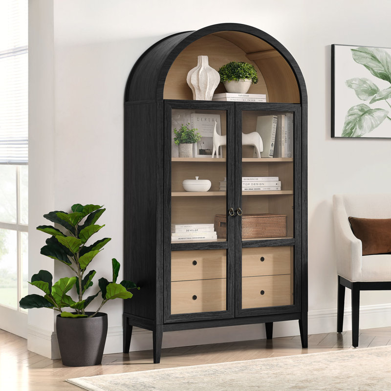 Nolan 74" Tall Arched Storage Display Cabinet, Black Oak