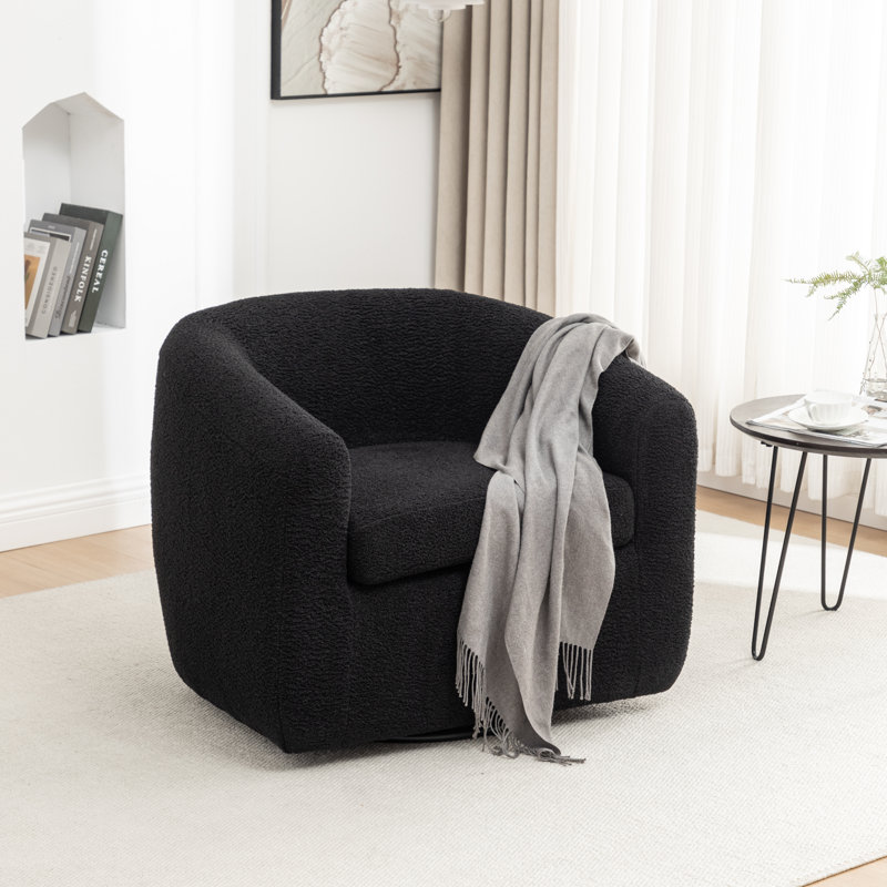 Fauteuil demi-tonneau pivotant de 33,5 po Odey, Ours en peluche noir