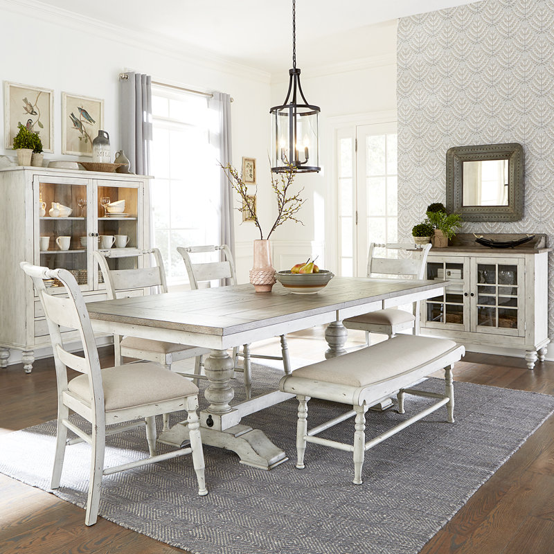 6 Person Bale Trestle Dining Table Set, 6 Pieces: Table, Bench, 4 Chairs
