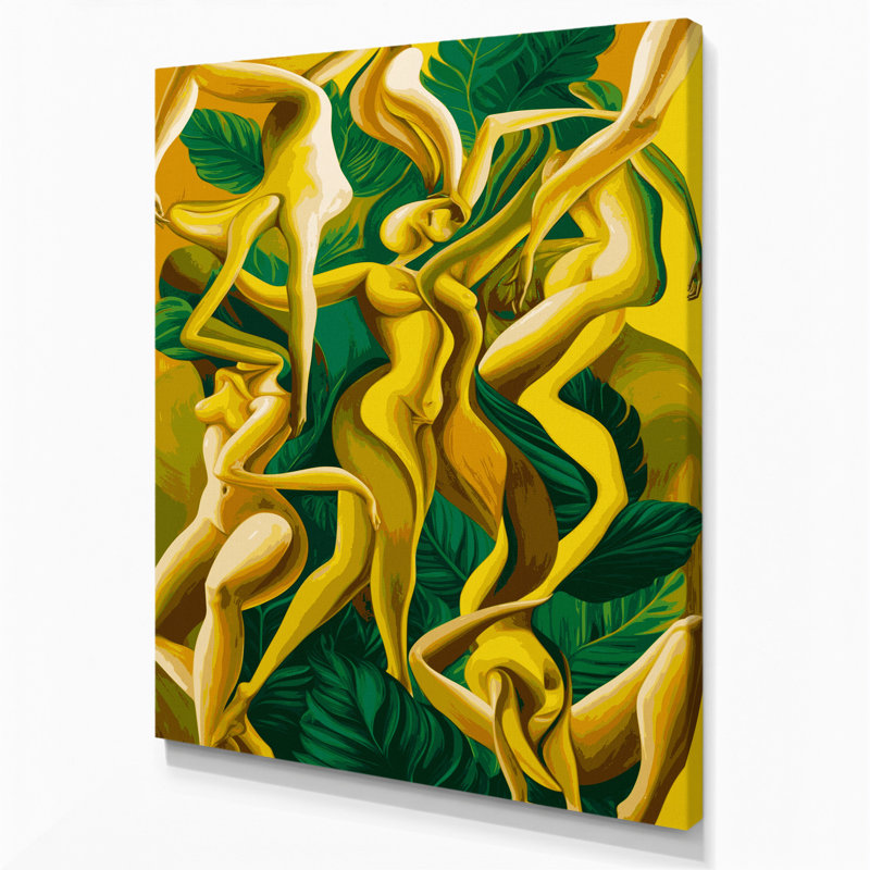 Abstrait art figuratif sur toile vert, H 18 po x l 12 po