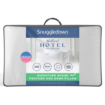 Luxurious Hotel Snuggledown Signature Goose Feather & Down Medium Support Back Sleeper Cotton Cover Pillow