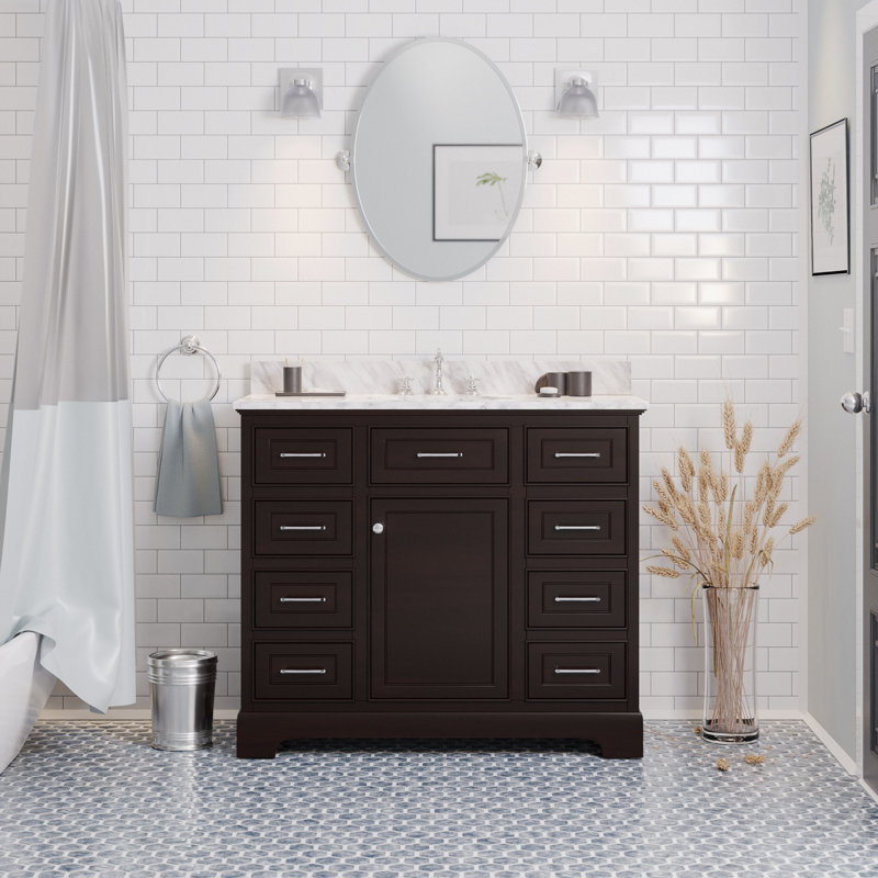 Ensemble de meuble-lavabo simple 42 po Meriline, Chocolat, Marbre de Carrare