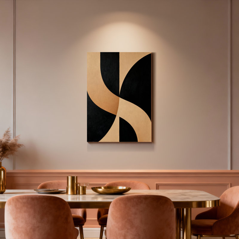 Abstrait géométrique noir et beige sur toile tendue, reproduction d'art sur toile, ensemble de 1, H 36 po x l 24 po