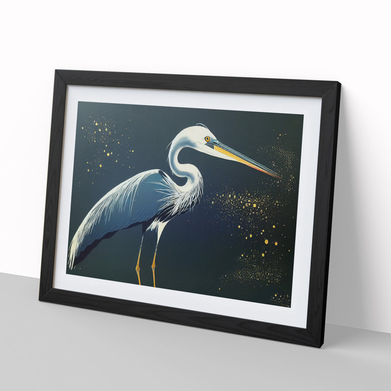 Heron Bird Splatter Vol.2 - Single Picture Frame Print, 46cm H x 64cm W x 2cm D, Black