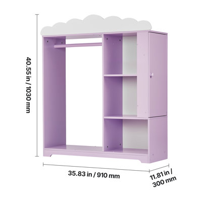 Rangement pour enfants, avec armoire à bijoux, garde-robe avec miroir et tablettes, garde-robe Princess Costumes, armoire de rangement pour tout-petits, pour chambre à coucher, chambre d'enfants, filles, mauve
