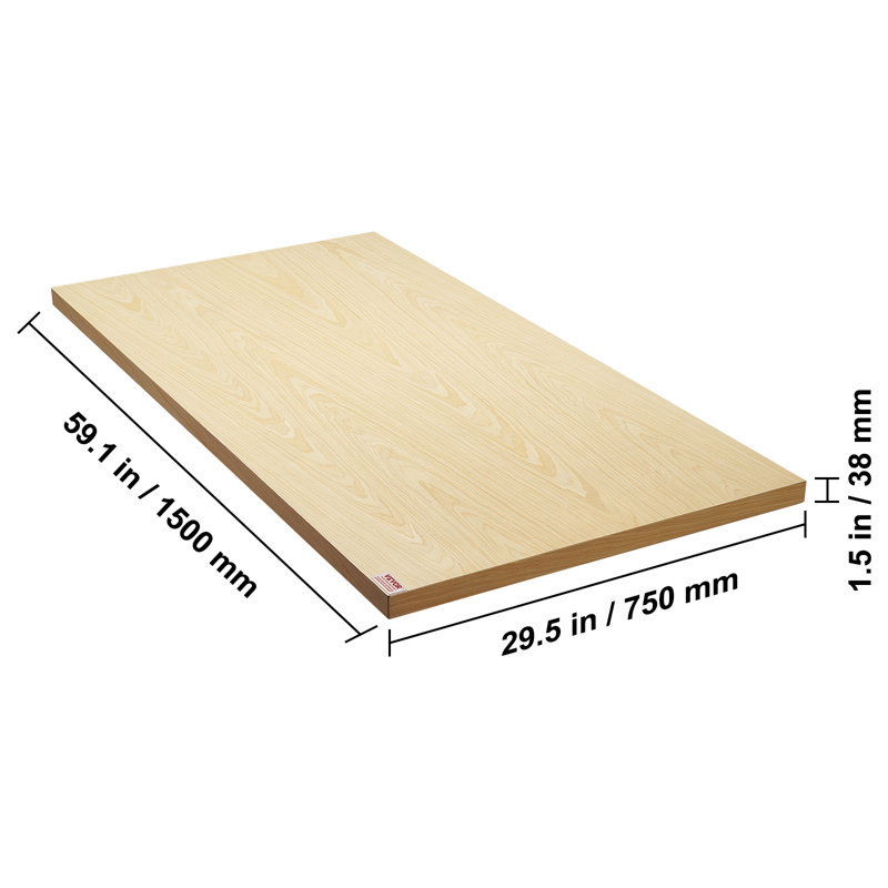 Plateau de table en bois, Chêne Naturel, H 1,5 po x l 59,1 po x P 29,5 po