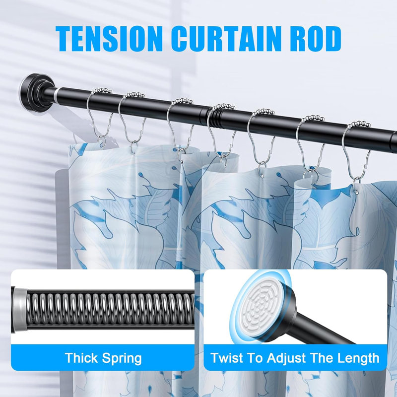 Tringle de rideau de douche à tension réglable 32-43 po No Still, antidérapant et antirouille, Noir