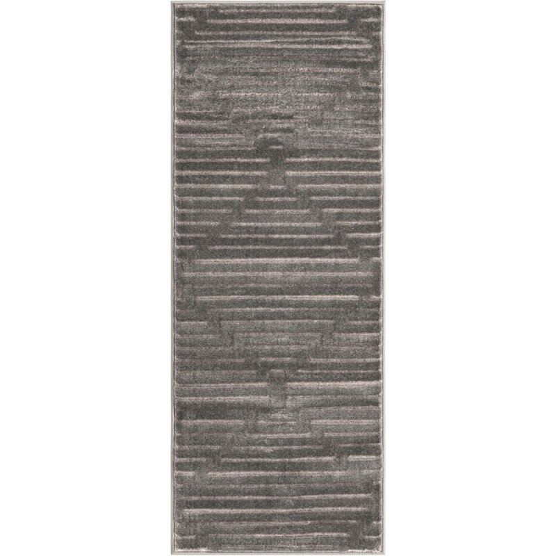 Tapis contemporain gris et argenté Omotayo, Tapis de couloir 2 pi x 5 pi 1 po
