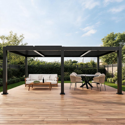 12x20 FT Louvered Pergola with Adjustable Aluminum Roof & Drainage System for Patio Backyard