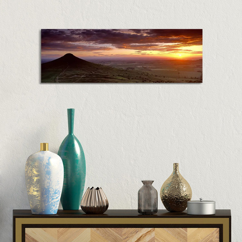 Silhouette Of A Hill At Sunset, Roseberry Topping, North Yorkshire, Cleveland - Wrapped Canvas Panoramic Print