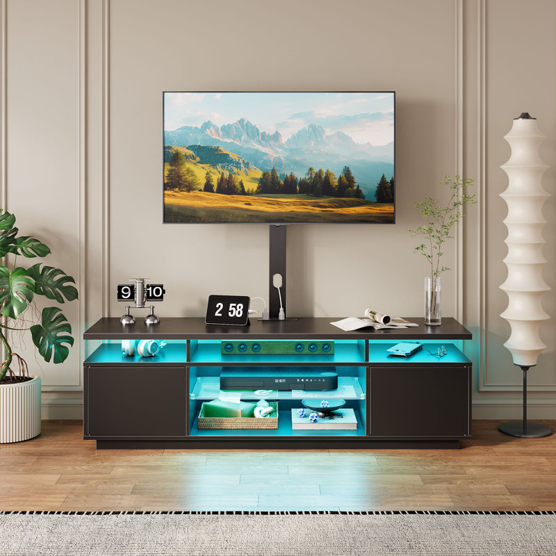 Kappenne Adjustable TV Stand for TVs up to 70" with 2 Storage Cabinets and RGB LED Lights, Black, 59.1"