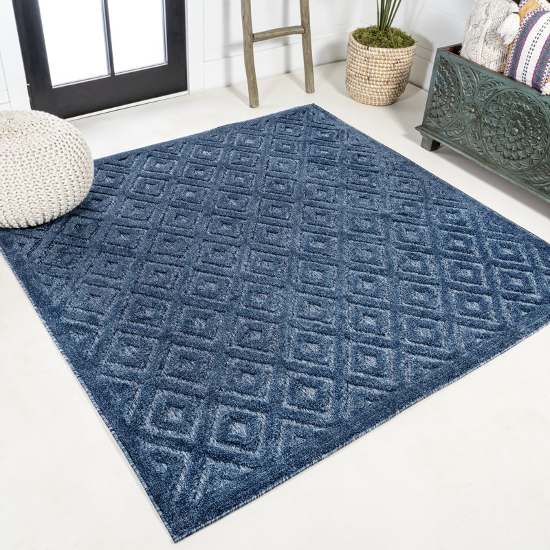 Tapis intérieur / extérieur Portmany Neutral Diamond Trellis, Carré 5 pi 3 po