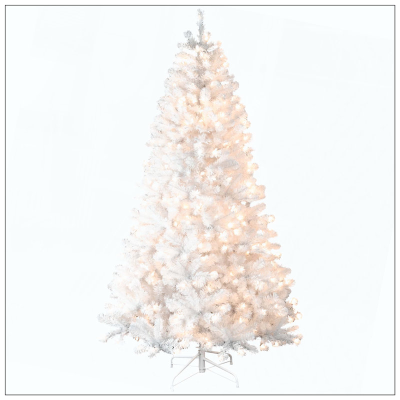 Arbre de Noël blanc pré-éclairé avec fil mémoire - 650 lumières incandescentes chaudes, extrémités de 1930, conception à dépliage automatique, support en métal stable, arbre de Noël artificiel en PVC