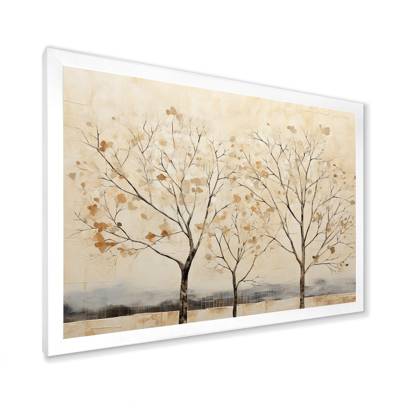 Harmonisation d'arbres beige V sur toile, H 24 po x l 32 po x P 1 po, Cadre simple blanc