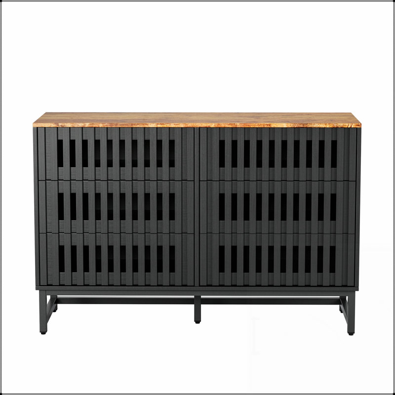 Commode double à 6 tiroirs avec grille à lattes, style moderne, solution de rangement de haute qualité