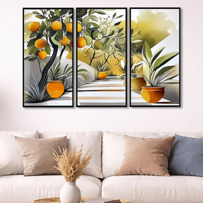 Citrons de la Méditerranée II - ensemble d'art mural sur toile d'agrumes 3 pièces