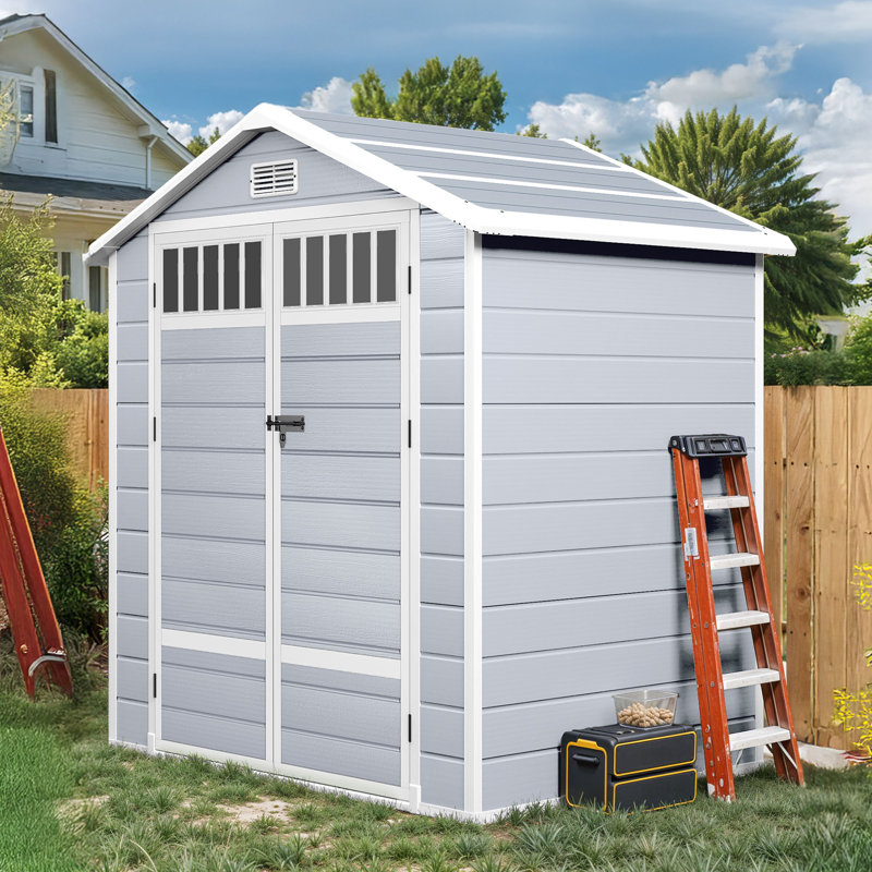 6x4.4 Ft Resin Storage Shed With Fence-style And Side Windows, Gray
