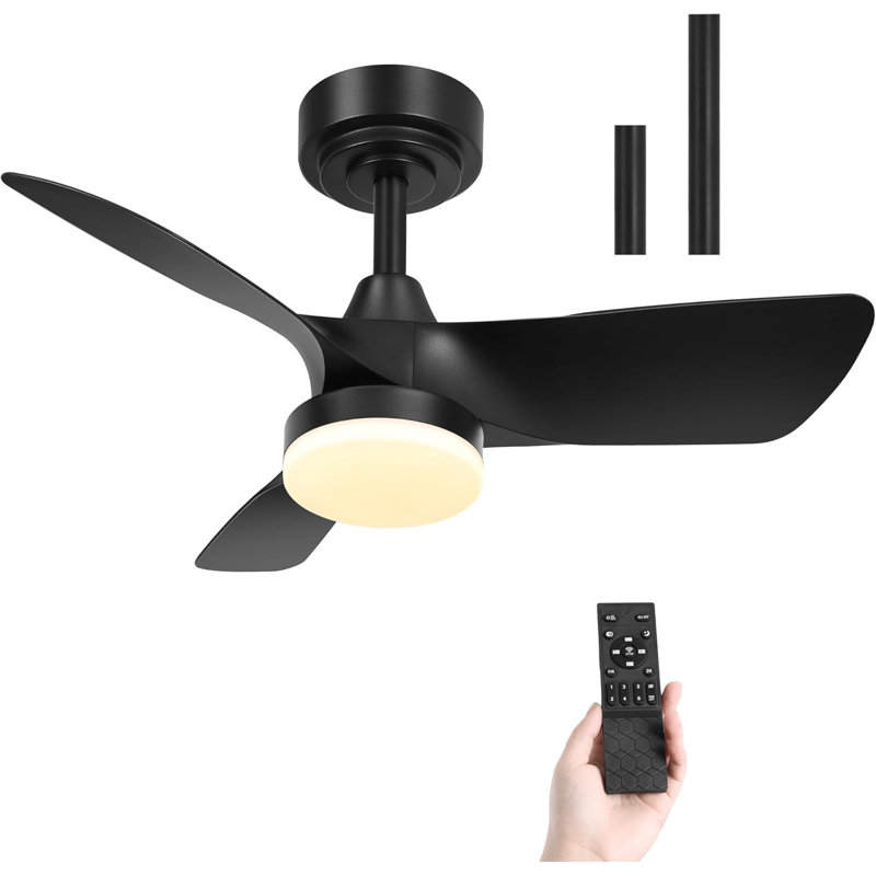 30" Flush Ceiling Fans with Lights & Black Blades,Low Profile Light and Fan with Remote,Small Modern Flush Mount Ceiling Fan with 3 Colour Led for Living Room Bedroom Kitchen