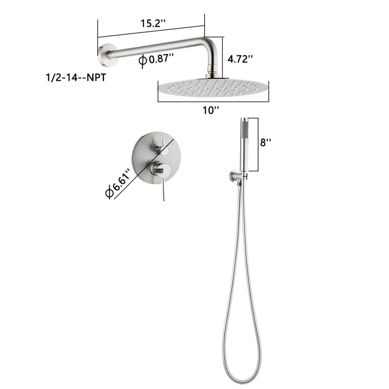 Pomme de douche en nickel brossé 10 po reconnaissable - Unité portative à pluie et mobile exceptionnelle, Nickel