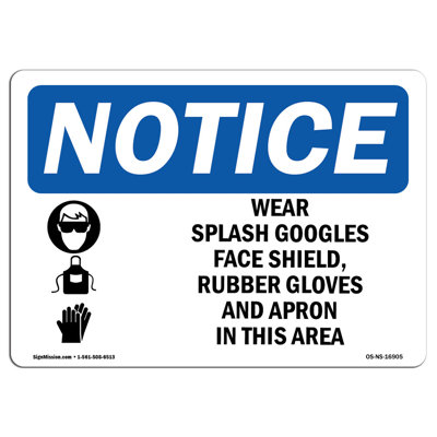Notice Wear Splash Goggles Shield Gloves Apron Sign