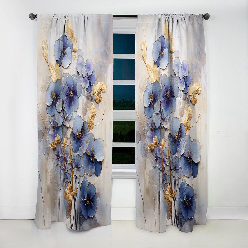 Birmingham - Rideau Violets - Rideau floral occultant en velours - 1 panneau, L 52 po x L 108 po