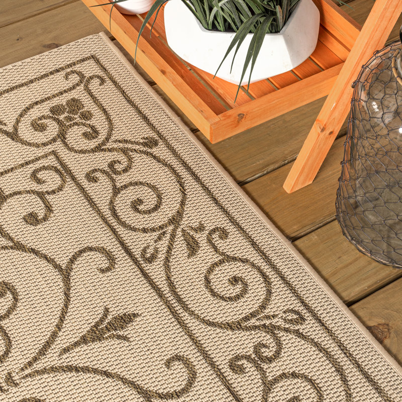 Hagerman Vintage Filigree Textured Weave Beige/Brown Indoor/Outdoor Rug, Rectangle 5'3" x 7'7"